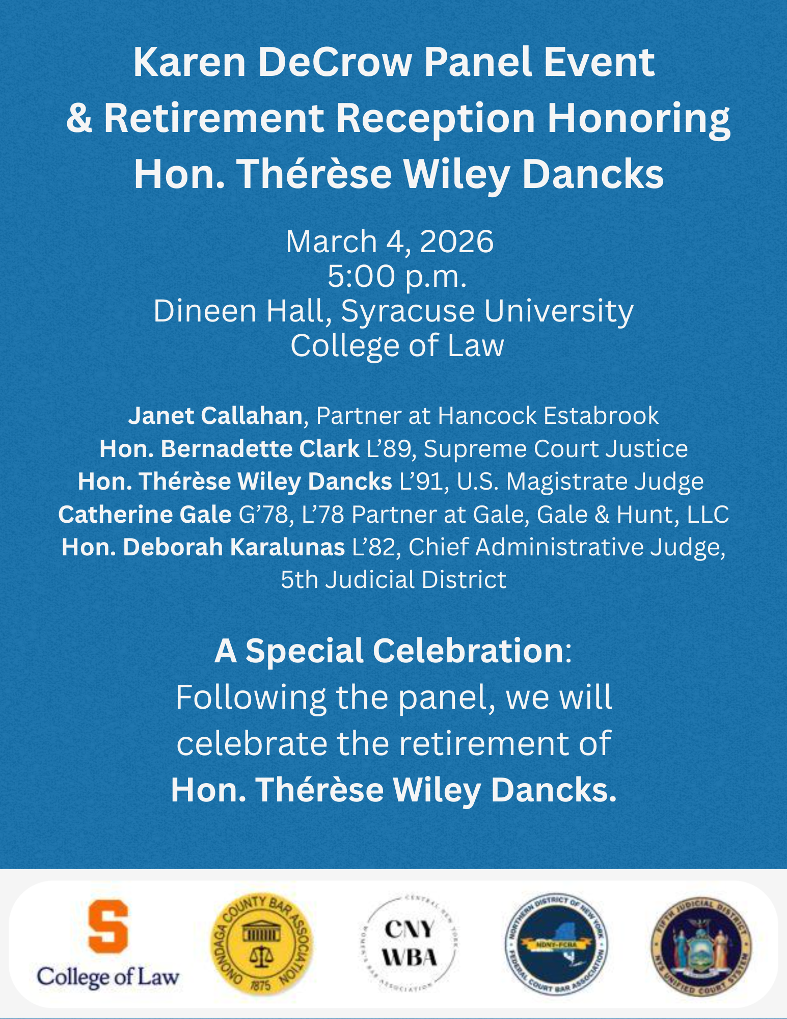Karen DeCrow Panel & Judge Dancks Retirement