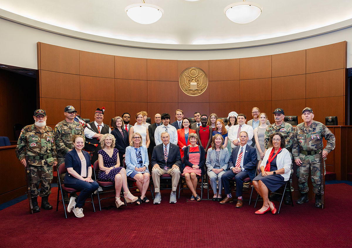 group of people in courtroom